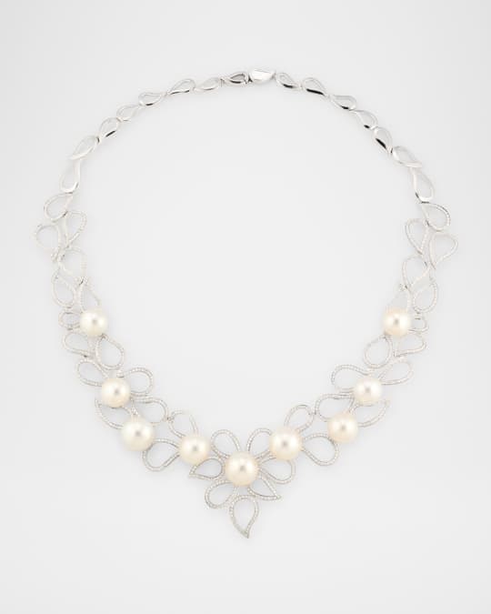 18K White Gold South Sea Pearl and Diamond Necklace, 18"L