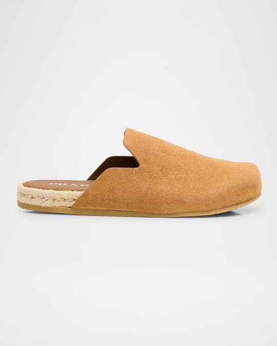 Prada Men's Espadrillas Suede Espadrille Mules | Neiman Marcus