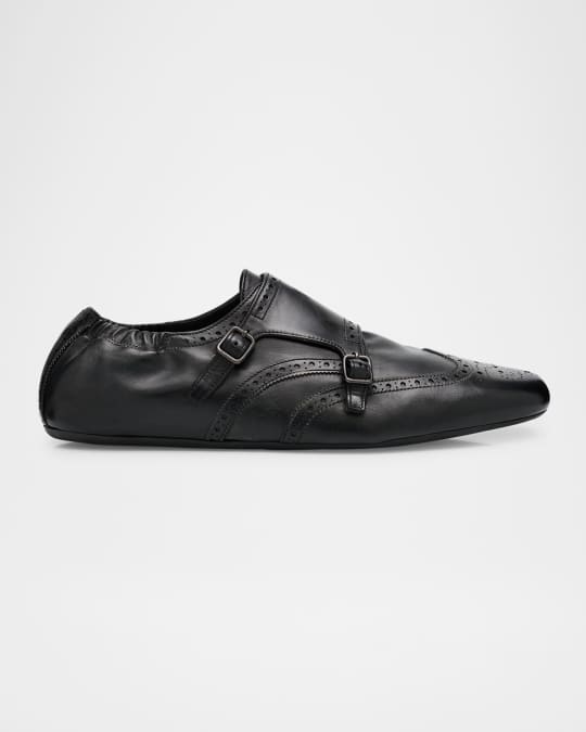 Prada Men's Shuffle Brogue Leather Double-Monk Slip-On | Neiman Marcus