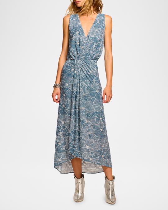 Ramy Brook Yuka Floral Chambray Burnout Midi Dress | Neiman Marcus