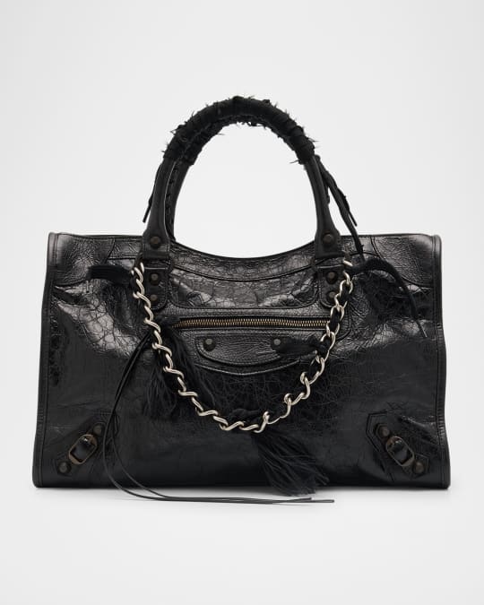 Balenciaga Le City Medium Crinkled Leather Top-Handle Bag