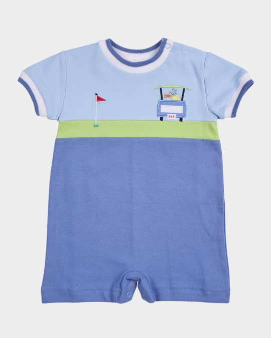 Boy's Golf Cart Applique Pique Knit Shortalls, Size 6M-24M