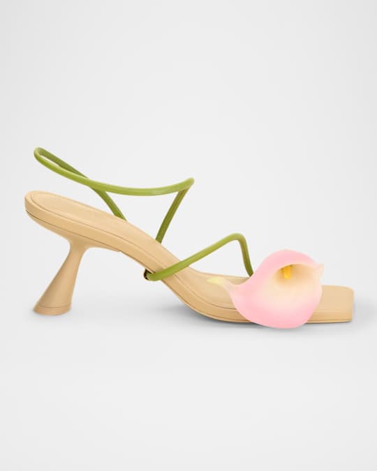 Ria Calla Lily Leather Comma-Heel Sandals