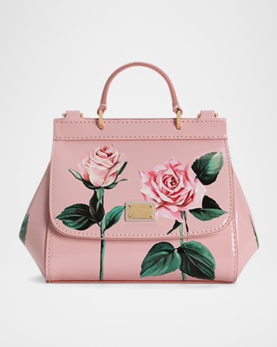 Kid's Sicily Rose-Print Leather Shoulder Bag