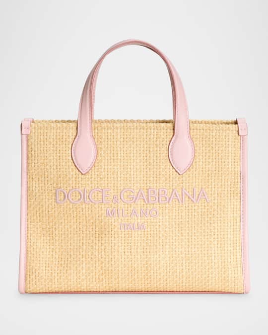 Kid's Straw and Leather Logo Tote Bag