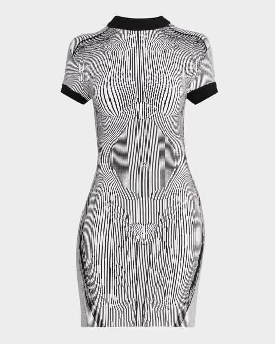 Morphing Pinstripe Knit Jacquard Mini Dress