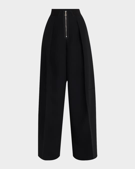 Pleated Wide-Leg Heavy Crepe Bonded Trousers
