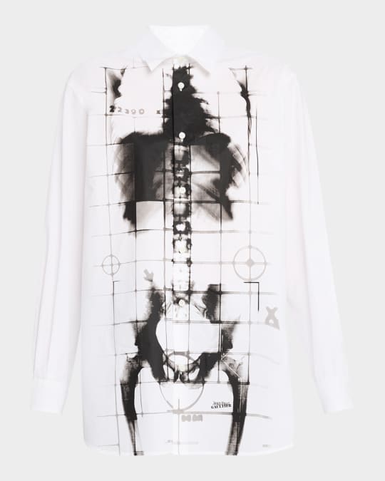 Jean Paul Gaultier Squeletor-Print Cotton Poplin Shirt | Neiman Marcus