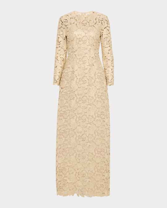 Crystal Rose Guipure Long-Sleeve Gown