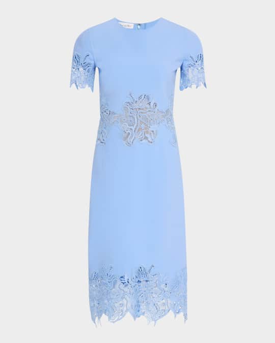 Oscar de la Renta Lace-Inset Short-Sleeve Pencil Dress | Neiman Marcus