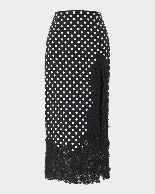 Polka-Dot Lace Slit Midi Skirt