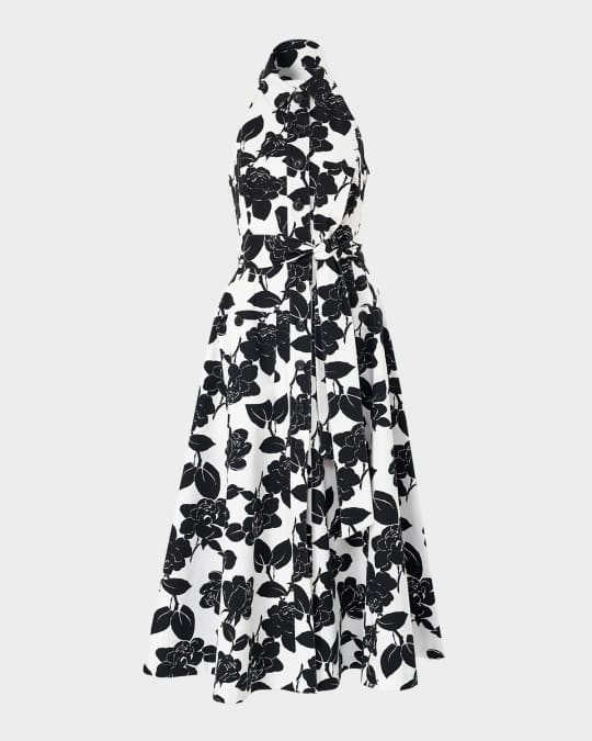 Collared Halter Button-Front Midi Dress