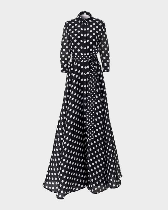 Carolina Herrera Polka-Dot Silk 3/4-Sleeve Trench Gown Neiman Marcus