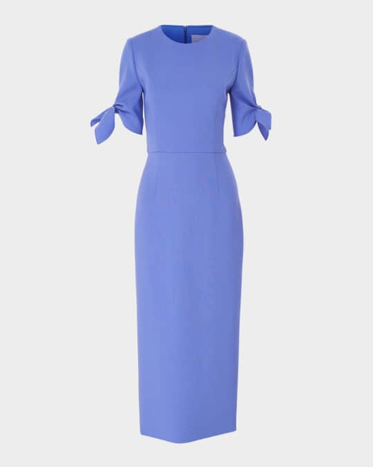 carolina herrera blue dress Carolina Herrera 'Off-Shoulder 3/4 Slv Ruched Midi' Dress S Blue