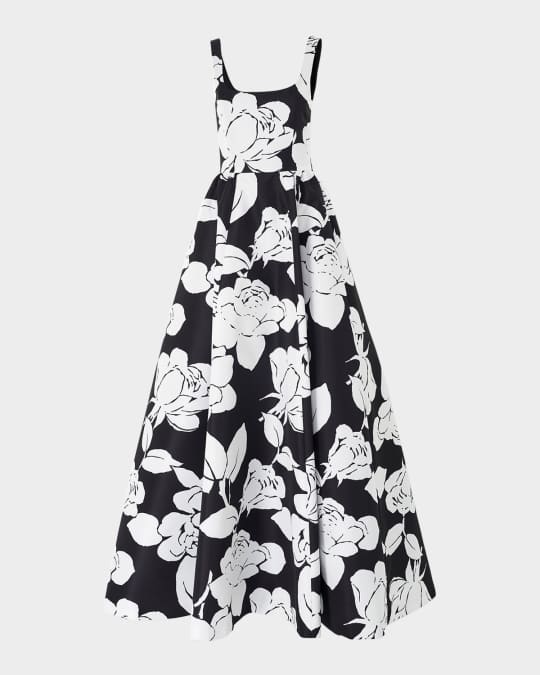 Square-Neck Flower Sleeveless Ball Gown