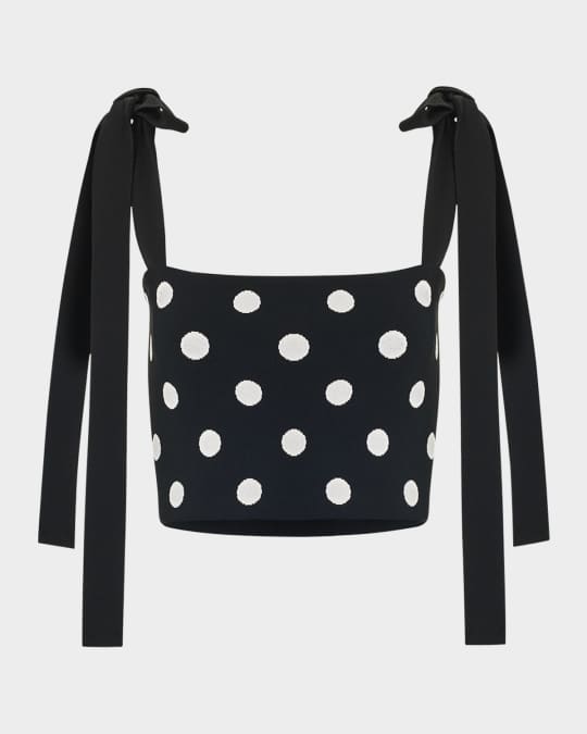 Carolina Herrera Polka-Dot Ribbon Tie Crop Tube Top | Neiman