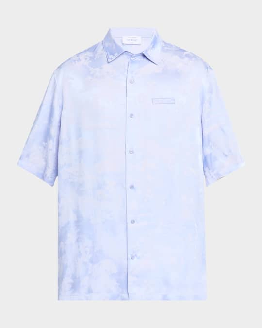 Off-White Men's Fresco Jacquard Bowling Shirt | Neiman Marcus
