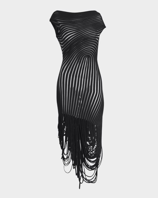 Ferragamo Transparent Contrast Rib Knit Midi Dress | Neiman