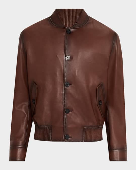 Emporio Armani Men's Napa Leather Bomber Jacket | Neiman Marcus