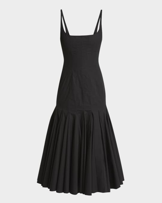 Agave Drop-Waist Pleated Flare Midi Dress