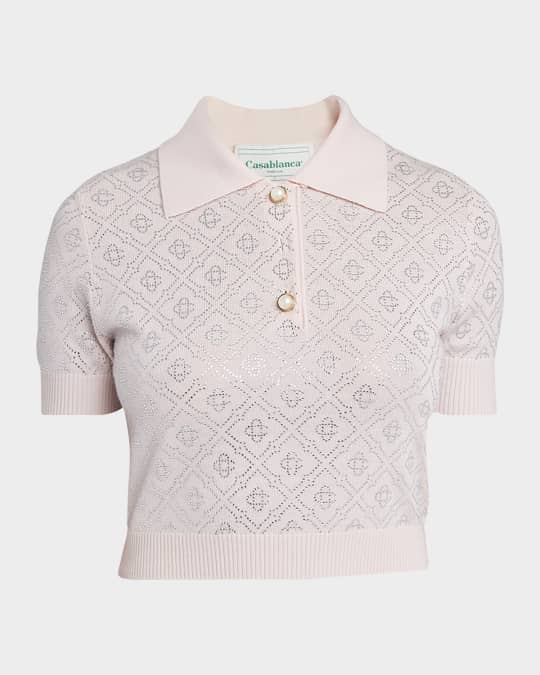 Crystal Monogram Crop Polo Shirt