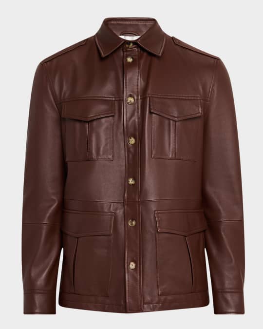 Brunello Cucinelli Men's Leather Safari Jacket | Neiman Marcus