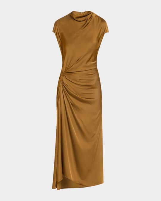 knee length dresses for ladies Perfect Day Satin Midi Dress Gold main image 1