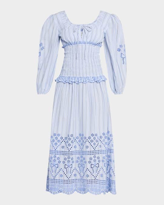 Damson Madder Nola Embroidered Long-Sleeve Midi Dress | Neiman Marcus