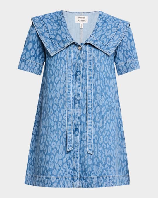 Damson Madder Goldie Denim Leopard Swing Dress | Neiman Marcus