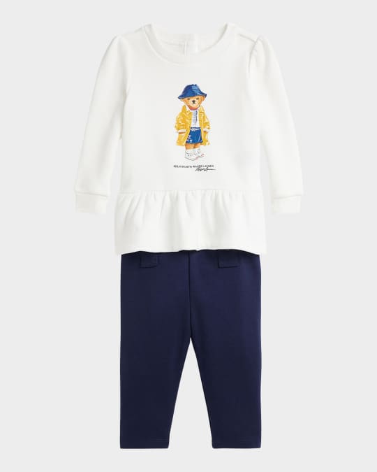 Girl's Magic Fleece Long-Sleeve Polo Bear Sweatshirt & Leggings Set, Size 3M-24M