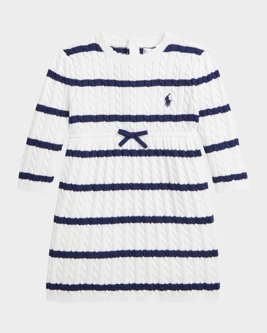 Girl's Striped Cable Knit Dress, Size 3M-24M