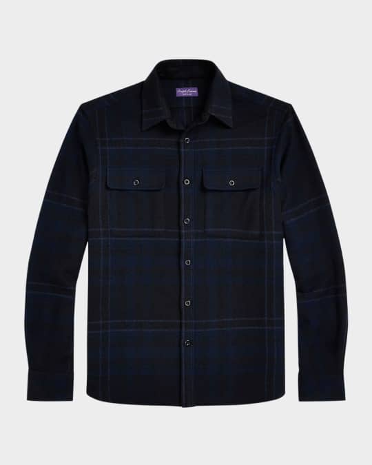 Ralph Lauren Purple Label Men's Plaid Wool-Blend Shirt | Neiman Marcus