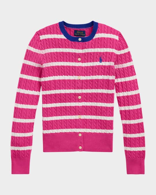 Girl's Striped Cable Knit Cardigan, Size S-XL