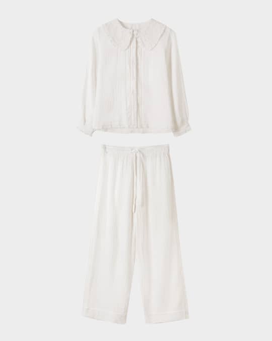 Fancy Collar Cotton Gauze Shirt and Trousers Set