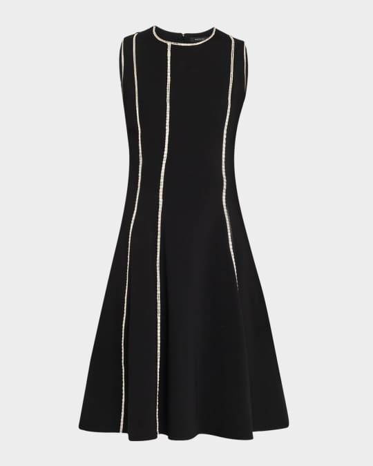 Pleated Embroidered Knit Dress