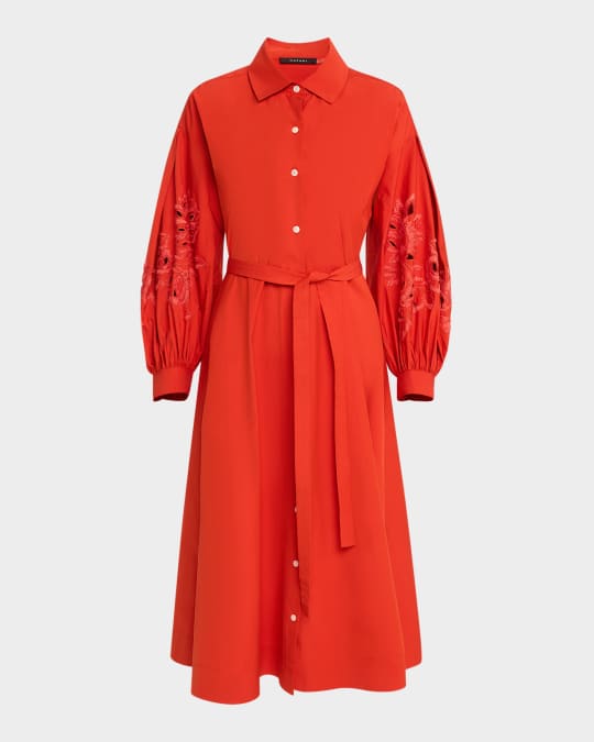 Embroidered Cotton Taffeta Midi Shirtdress
