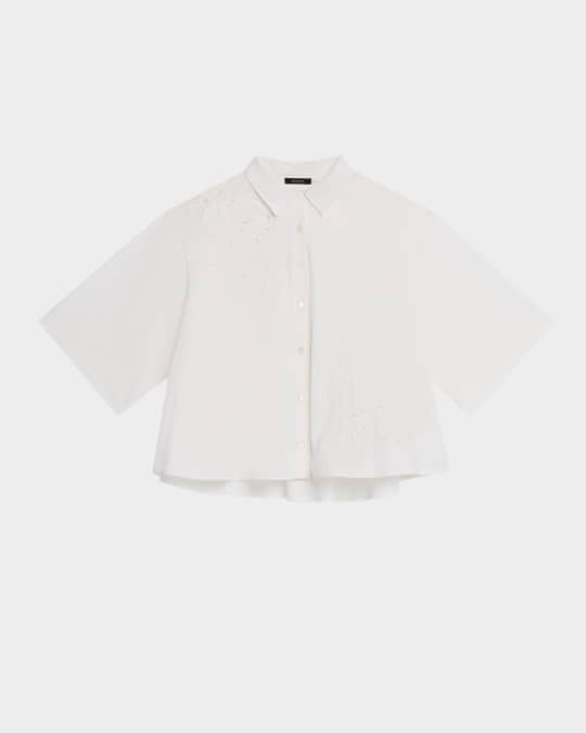 Embroidered Cutout Boxy Poplin Shirt
