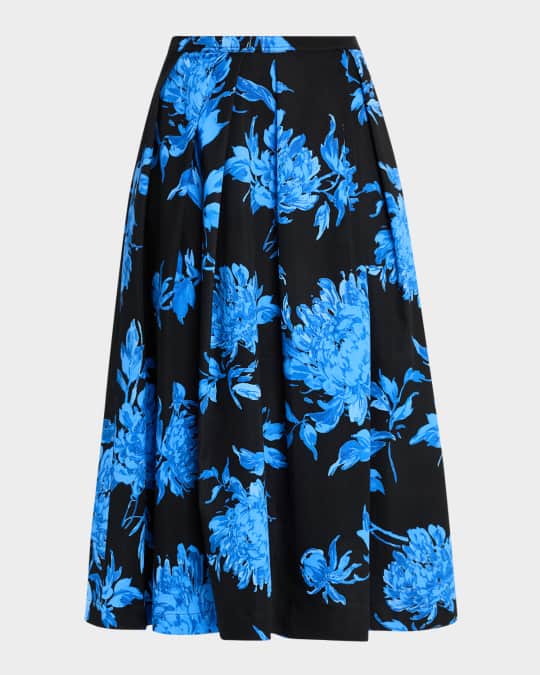 Miyako Pleated Floral-Print Chino Midi Skirt