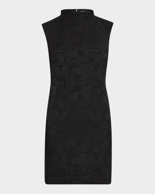Mock-Neck Geo Jacquard Mini Dress