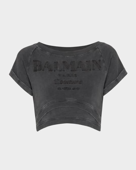 Logo Embroidered Double Hem Crop T-Shirt