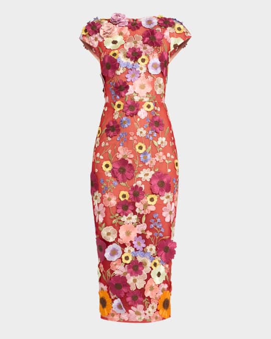 Jasmine Floral Applique Midi Sheath Dress