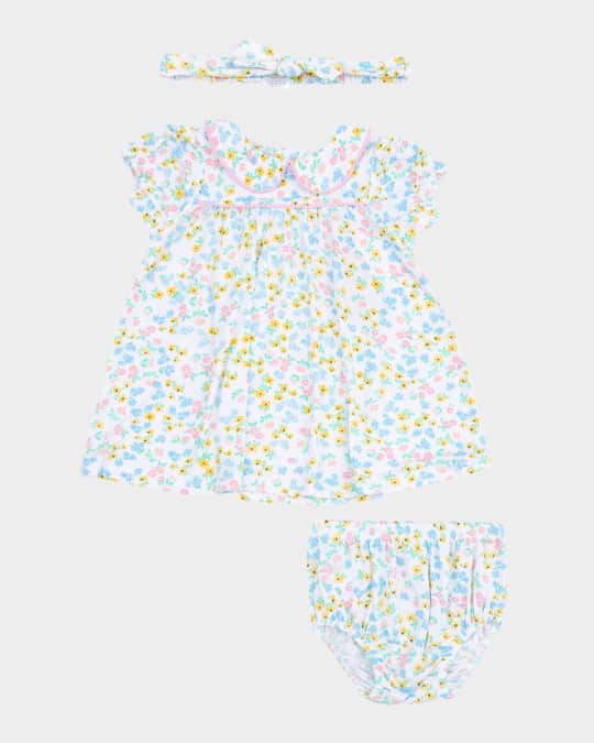Girl's Caroline's Calico Baby Doll Dress W/ Bloomers & Knot Headband, Size Newborn-24M
