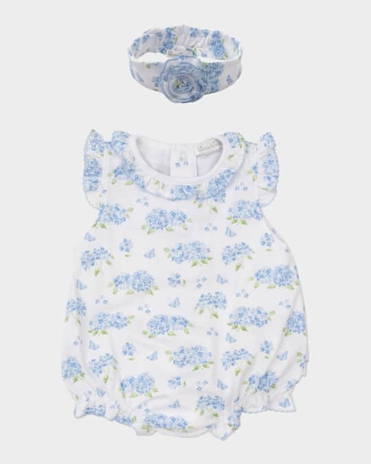 Girl's Heavenly Hydrangeas Romper & Headband Set, Size 3M-24M