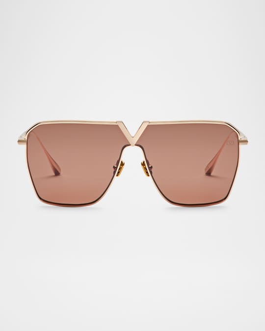 Valentino Garavani V-Goldshield Titanium Square Sunglasses
