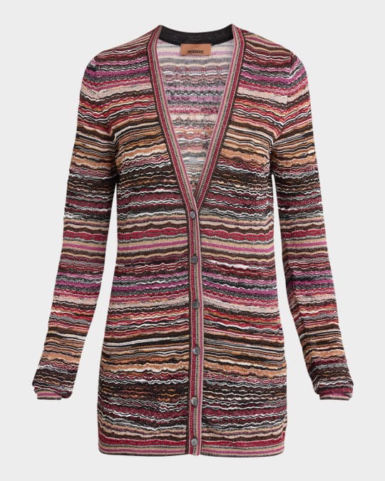 Metallic Striped V-Neck Cardigan