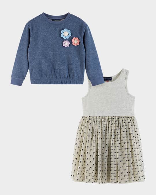 Girl's Sweatshirt W/ Crochet Appliques & Dress Set, Size 2T-6X