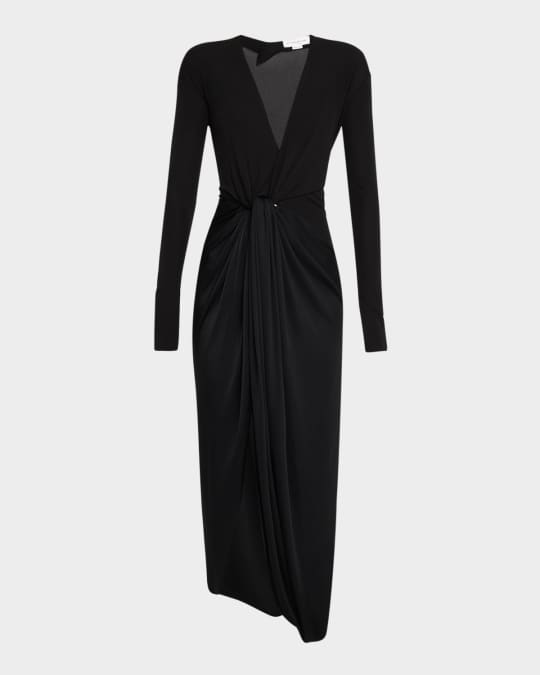 Victoria Beckham Long-Sleeve Knot Slit Jersey Gown | Neiman
