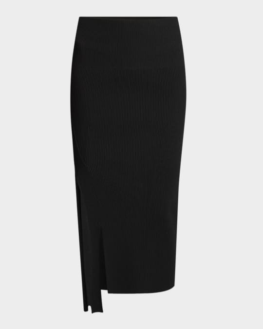 Slits-Hem Rib Midi Skirt