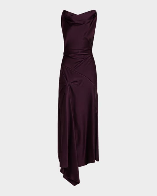 victoria beckham asymmetric draped midi dress Asymmetric draped satin-crepe midi dress - light blue