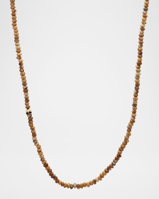 Men's Brass Skull Jasper Beaded Single-Strand Necklace, 24"L